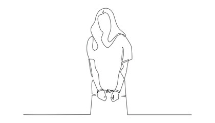 continuous line drawing of female prisoner.one line drawing of woman suspect of crime.single line vector illustration