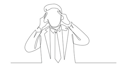 continuous line of office worker having headache.one line drawing of office worker holding head.single line vector illustration