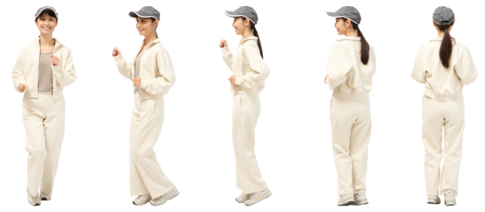 ウォーキングする女性 人物切り抜き5アングル