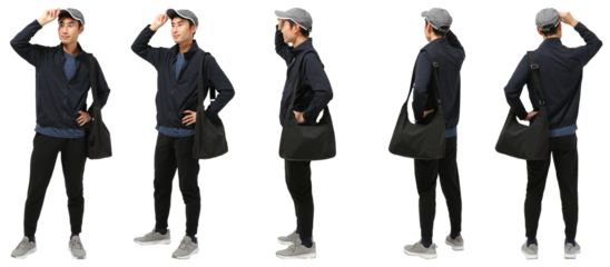 黒いジャージの男性　人物切り抜き5アングル