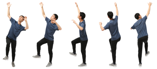 ボルダリングする男性　人物切り抜き5アングル