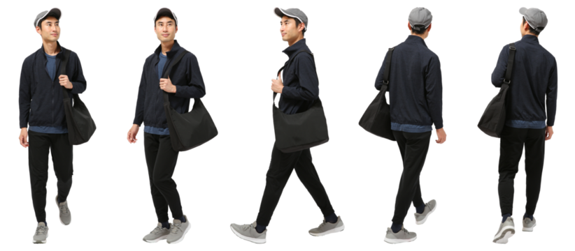 黒いジャージの男性　人物切り抜き5アングル