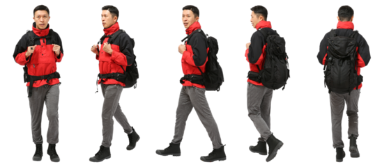リュックの男性 人物切り抜き5アングル