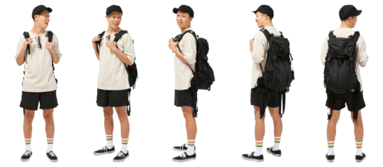 リュックの男性 人物切り抜き5アングル