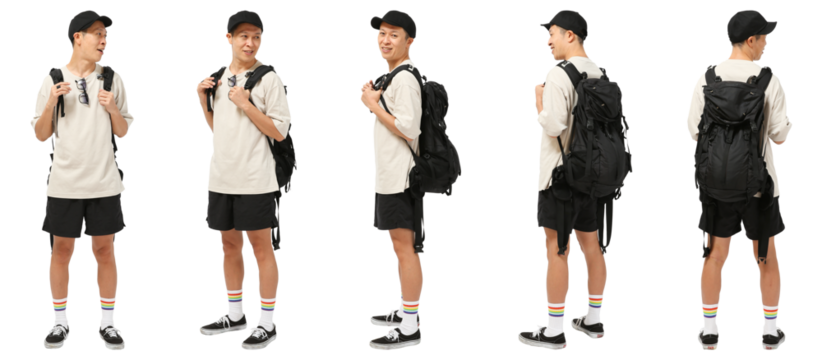 リュックの男性 人物切り抜き5アングル - Powered by Adobe