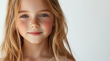 Naklejka premium Portrait of a smiling young girl with long hair.