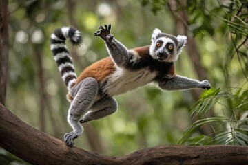 Obraz premium Lemur Leaping Between Trees in Madagascar