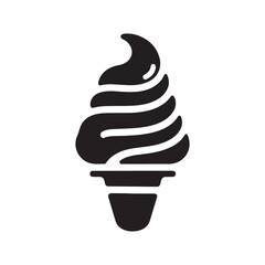 Fluid Ice Cream Cone Black Silhouette Icon on White Background - Simple and Modern Vector Design for Logos, Branding, and Food Illustrations with a Smooth, Flowing Style for Digital Use.

