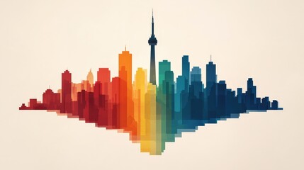 Colorful City Skyline Illustration  Urban Architecture  Modern Design  Skyscrapers  Downto