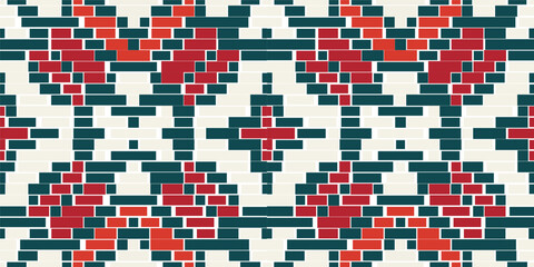 Fototapeta premium Motif Embroidery Ikat Pattern Originfolk Embroidery, Aztec Geometric Ornament Print. Design for Carpet, Wallpaper, Clothing, Wrapping, Fabric
