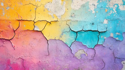 Obraz premium A textured wall with color paint, featuring minor cracks, ideal for artistic backgrounds.