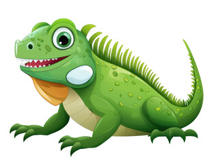 Fototapeta premium colorful cartoon iguana with friendly expression, featuring bright green scales and spiky back. This playful character is perfect for childrens illustrations and educational materials. 