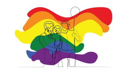 Obraz premium background of LGBT celebration.banner of happy LGBT life.single line of LGBT family with colorful flags
