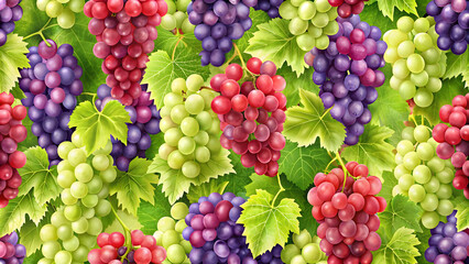 Fresh grapevine seamless texture with red and purple grapes, perfect for wine labels or packaging design, grapevine, seamless