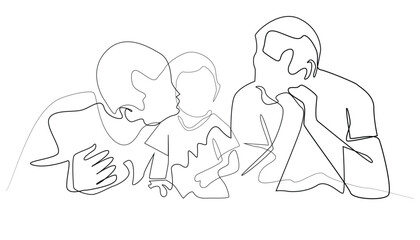 line art lgbt pride happy with children.parenting children together.continuous line portrait of lgbt life with family.line drawing isolated white background