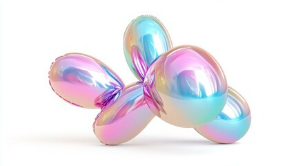 Shiny iridescent balloons in the shape of a dog.