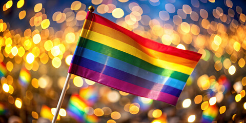 A festive celebration of National Coming Out Day with a colorful pride flag waving in the background , LGBTQ, community