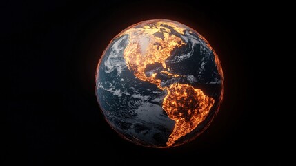 Fototapeta premium Burning Earth Global Warming Concept Climate Change Planet Hot Fire Environment