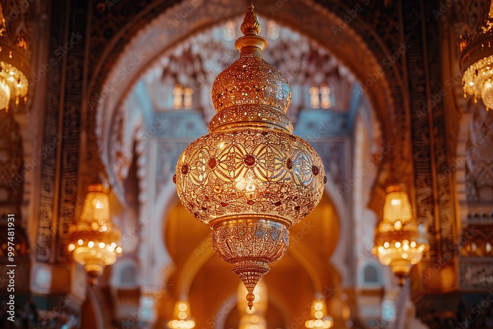 Poster Ornate Golden Lantern in a Mosque