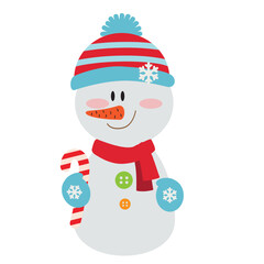 Vintage snowman  vector cartoon flat style illustration