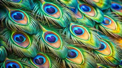 Close up of a vibrant and detailed peacock feathers , Peacock, Close up, Feather, Bird, Colorful, Exotic, Wildlife, Plumage, Beautiful