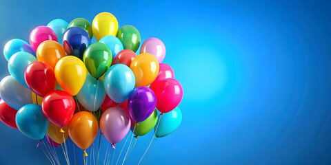 Colorful balloons on blue background with space for text, balloons, colorful, isolated, background, blue, space, text