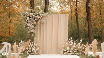 Fototapeta premium Minimalist-style wedding arch backdrop with clean lines and modern elegance.