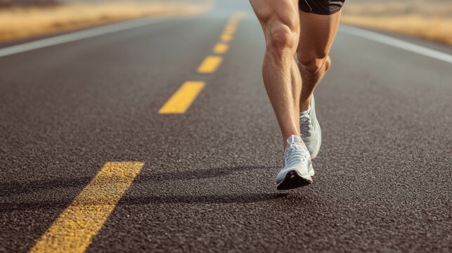 A person is running on an empty road, highlighting athleticism and the joy of outdoor exercise.