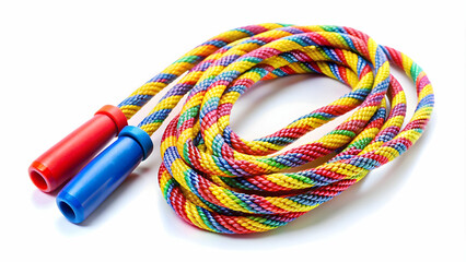 A colorful skipping rope on a bright white background , exercise, fitness, fun, cardio, workout, equipment, sports