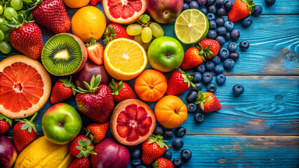 Fresh fruits in a variety of vibrant colors and textures , ripe, organic, healthy, delicious, juicy, assorted