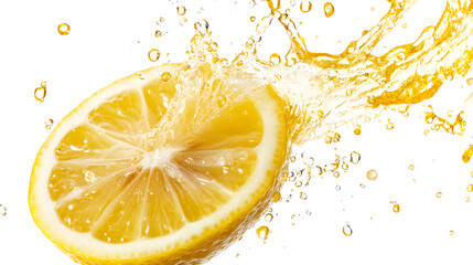 Fresh Lemon Juice Splashing Isolated on White Background