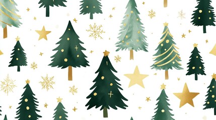 Festive pattern featuring Christmas trees and stars.