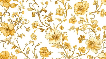 Floral pattern in soft yellow tones on white background.