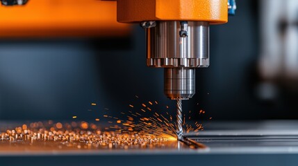 CNC Milling Machine Cutting Metal with Sparks Flying