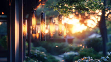 Wind chime, summer, Japanese pattern, Japan, tradition, typical, Japanese art, Japanese painting, ink painting, sumi-e, ukiyo-e, elegance, happiness, scenery, wabi-sabi, art, beautiful, sky, light, fa