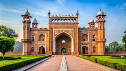Fototapeta premium Entrance gate to the majestic Alama Iqbal tomb in the palace city , entrance, palace, city, Alama Iqbal, tomb, door