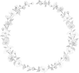 モノクロの菊の花の円フレーム