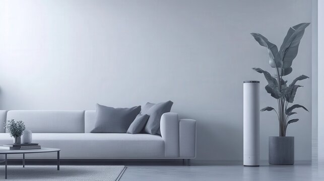 Minimalist living room with modern decor and stylish indoor plants