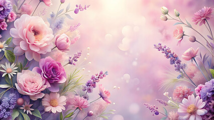 Soft pastel floral background with pink and lavender flowers in an artistic arrangement, textured, pastel, floral, background