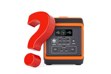 High Capacity Portable Power Generator Station with Red Question Mark. 3d Rendering