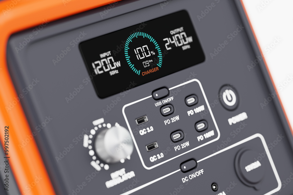 Poster high capacity portable power generator station. 3d rendering
