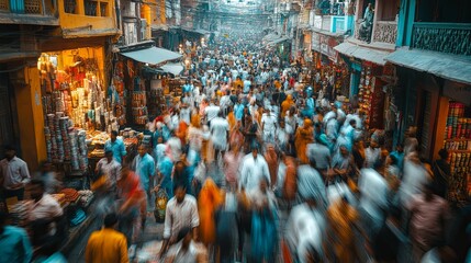A Blurry, Crowded Street Market in India
