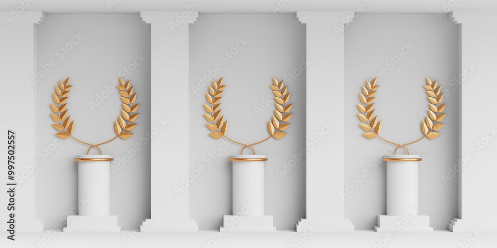 Poster Empty Golden Laurel Winner First Place Stage Mockups . 3d Rendering