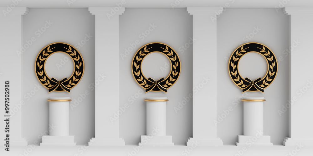 Aufkleber Empty Golden Laurel Winner First Place Stage Mockups . 3d Rendering