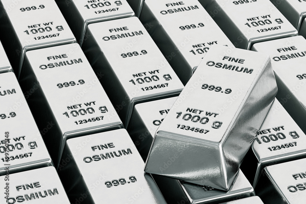 Poster Rows of Fine Osmium Bars with One on Top. 3d Rendering