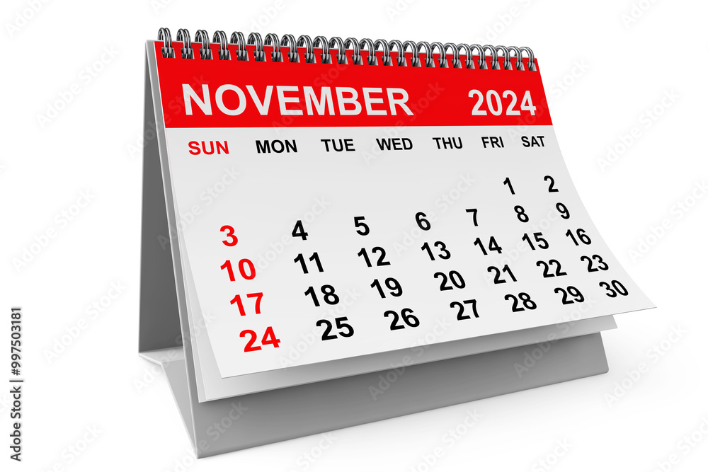 Poster 2024 year november calendar. 3d rendering