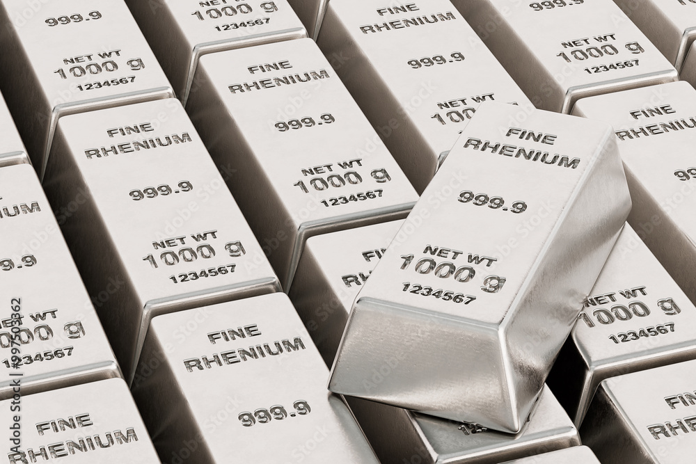 Poster Rows of Fine Rhenium Bars with One on Top. 3d Rendering
