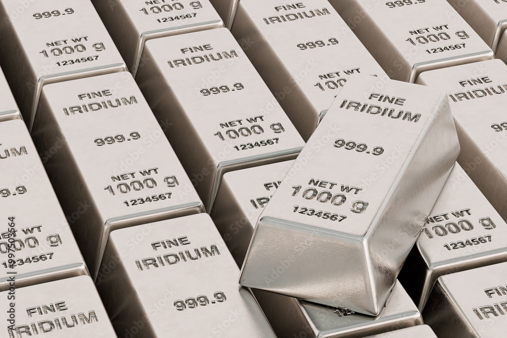 Poster Rows of Fine Iridium Bars with One on Top. 3d Rendering