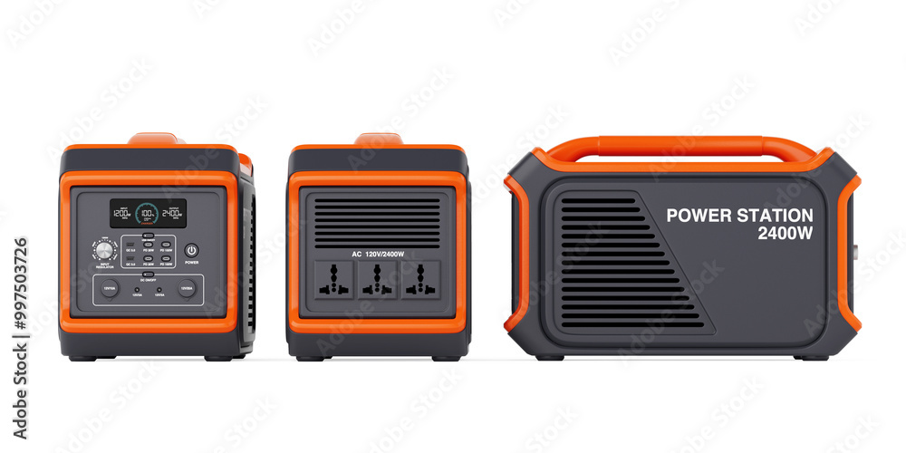 Poster high capacity portable power generator station. 3d rendering