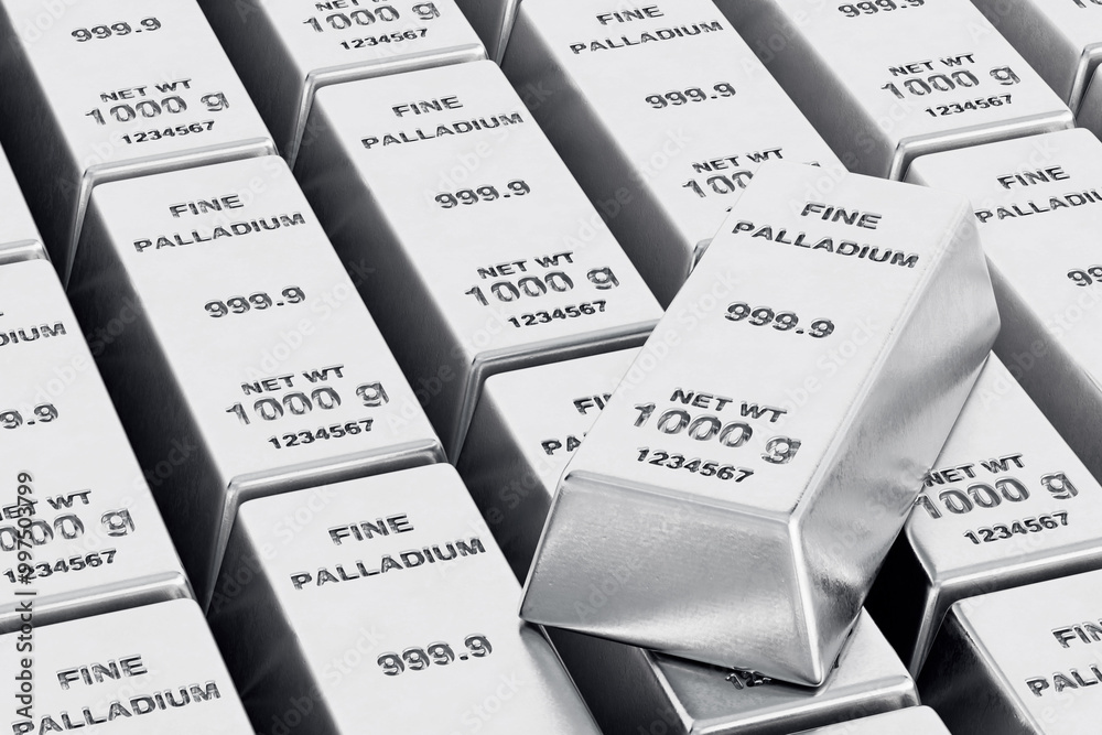 Poster Rows of Fine Palladium Bars with One on Top. 3d Rendering